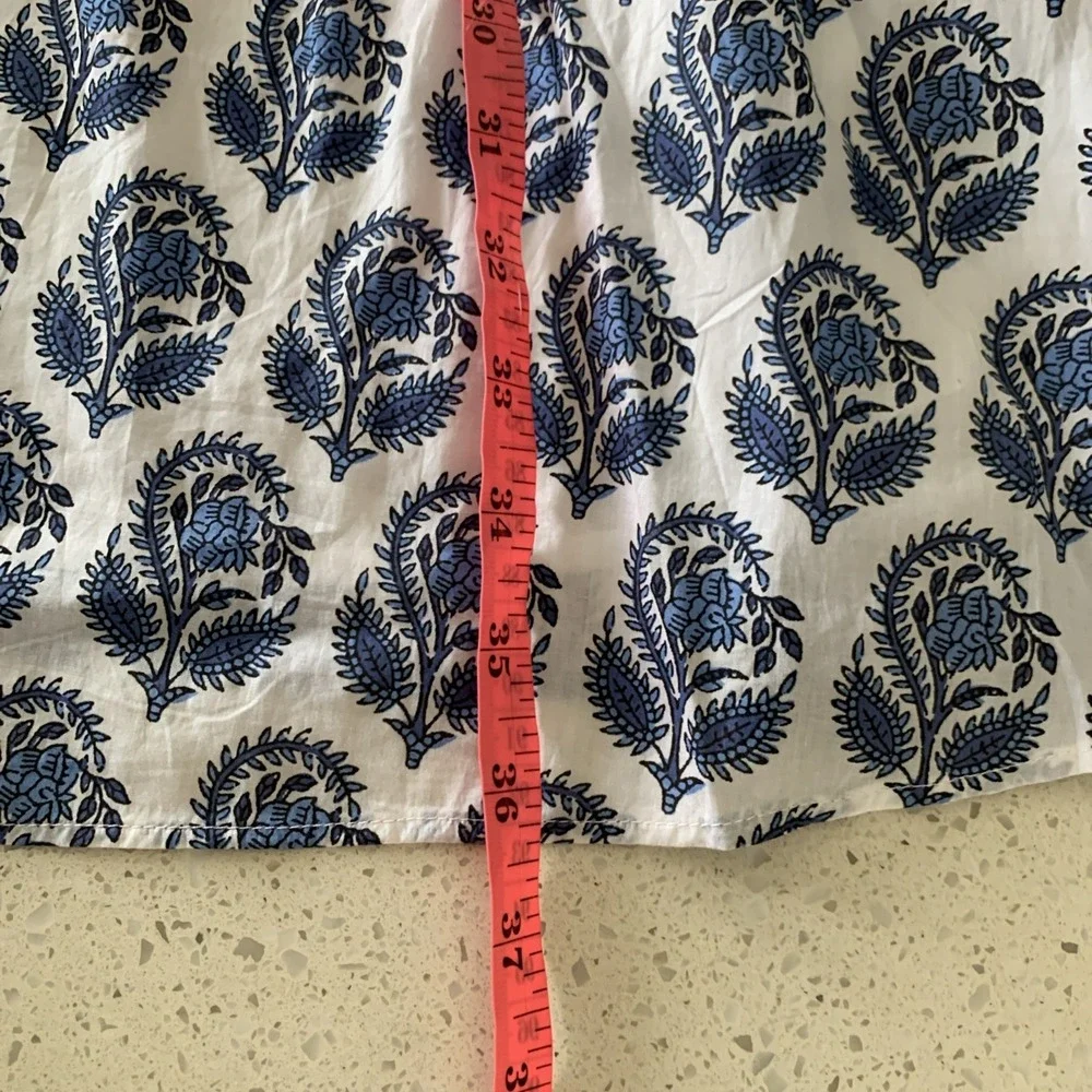 J Crew V Neck Mini Dress Medium Bouquet Block Print Blue White Lined - Picture 5 of 8